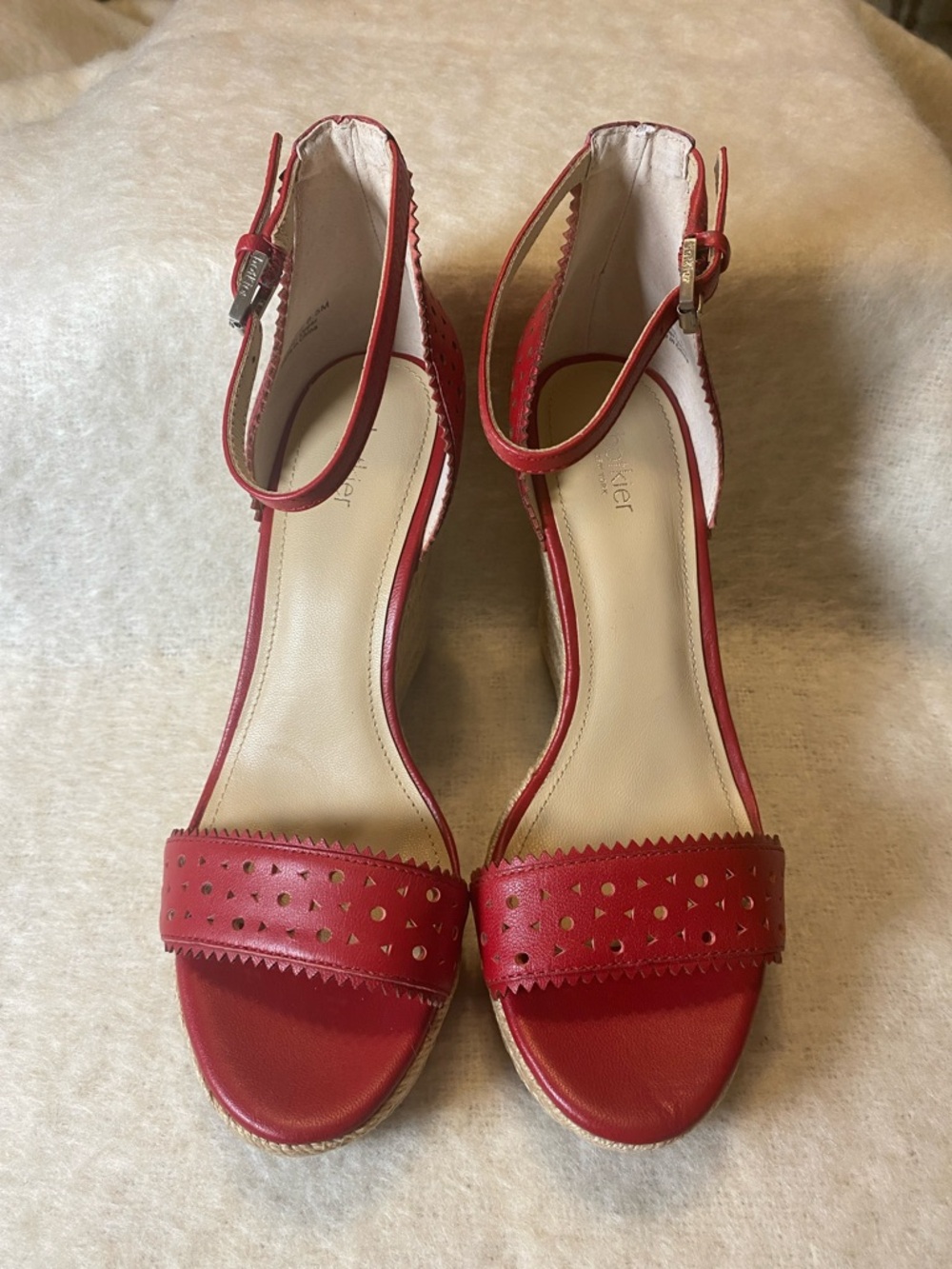 Botkier Red Perforated Ankle-Strap Sandals